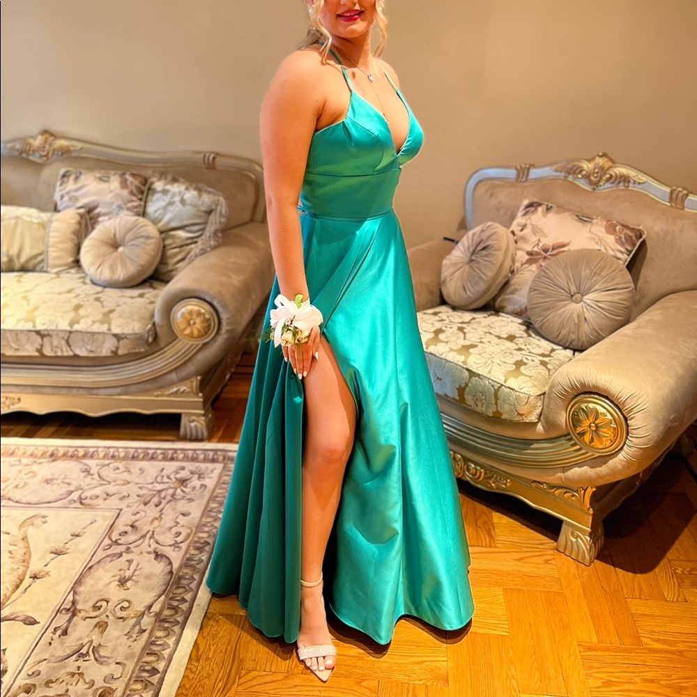 Camille La Vie satin gown. Size 8-10 adjustable.